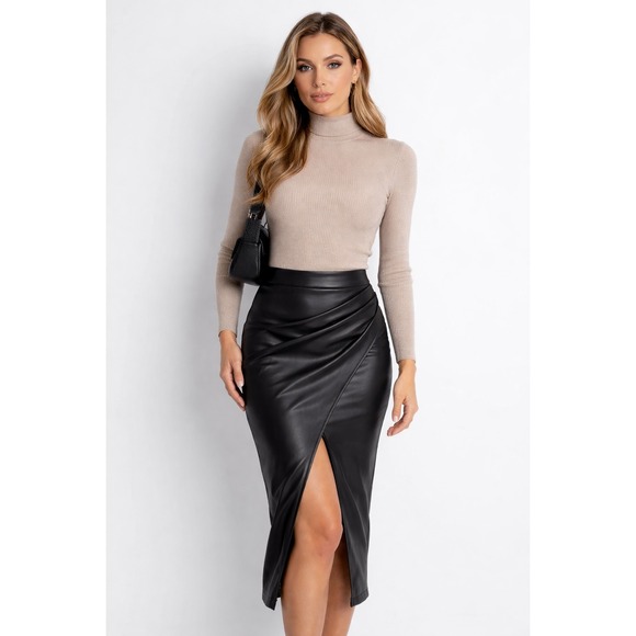 Commense Dresses & Skirts - Commense Pleated Split PU Leather Skirt black  size S